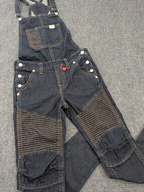 Y2K / Early 2010sTrue Religion Moto Overall Red Orange SN Dark Wash Denim Small